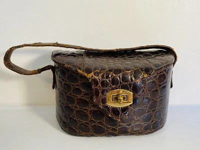 Cartera de mano de cuero de cocodrilo vintage años 40 genuina con monedero Foto 1 de 4