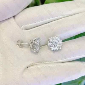 2.36 TCW Round Cut Moissanite Stud Push Back Earring 14k White Gold Plated - Picture 1 of 5
