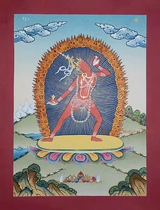 Pintura budista tibetana Thangka/Thanka 17,25" x 13,25" Vajrayogini Patan Nepal - Imagen 1 de 6