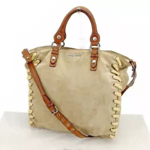 miu miu 2way Schultertasche Handtasche seitlich Strick beige braun silber geb... - Bild 1 von 6