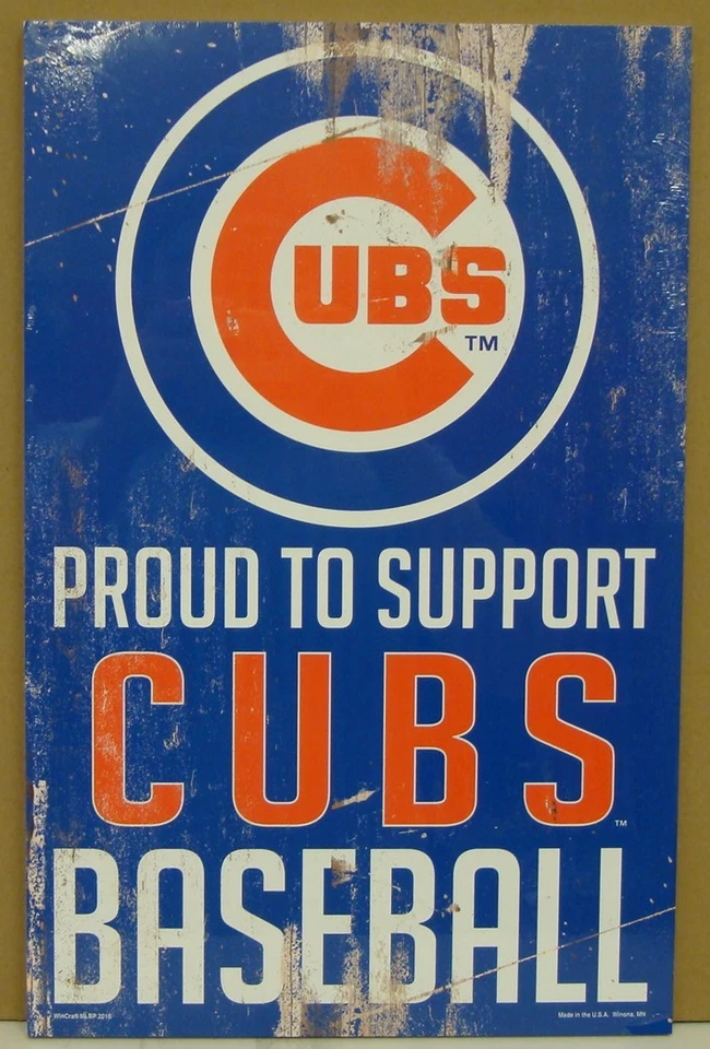 CHICAGO CUBS PROUD TO SUPPORT CUBS BASEBALL WOOD SIGN 11"X17'' NEW WINCRAFT - Image 1 of 1