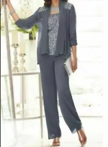Mother of Bride Groom Church Women's Wedding Sequined 3PC pant suit L XL 1X 2X - Picture 1 of 12
