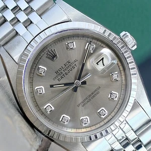 Rolex Mens Datejust Stainless Steel Gray Diamond Dial Engine Turned 36mm Watch - Picture 1 of 23