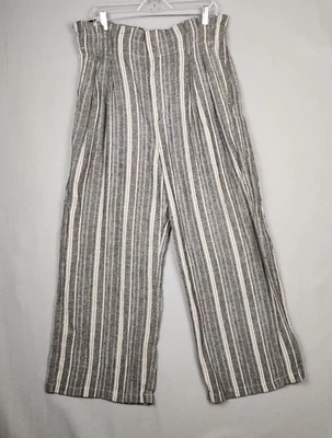 Banana Republic Pants Womens 14 Gray White Stripe Wide Leg High Rise Linen Blend - Image 1 of 4