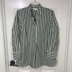 J. Jill Baumwolle Stehkragen Tunika oliv-weiß gestreift Shirt Damen M - Bild 1 von 8