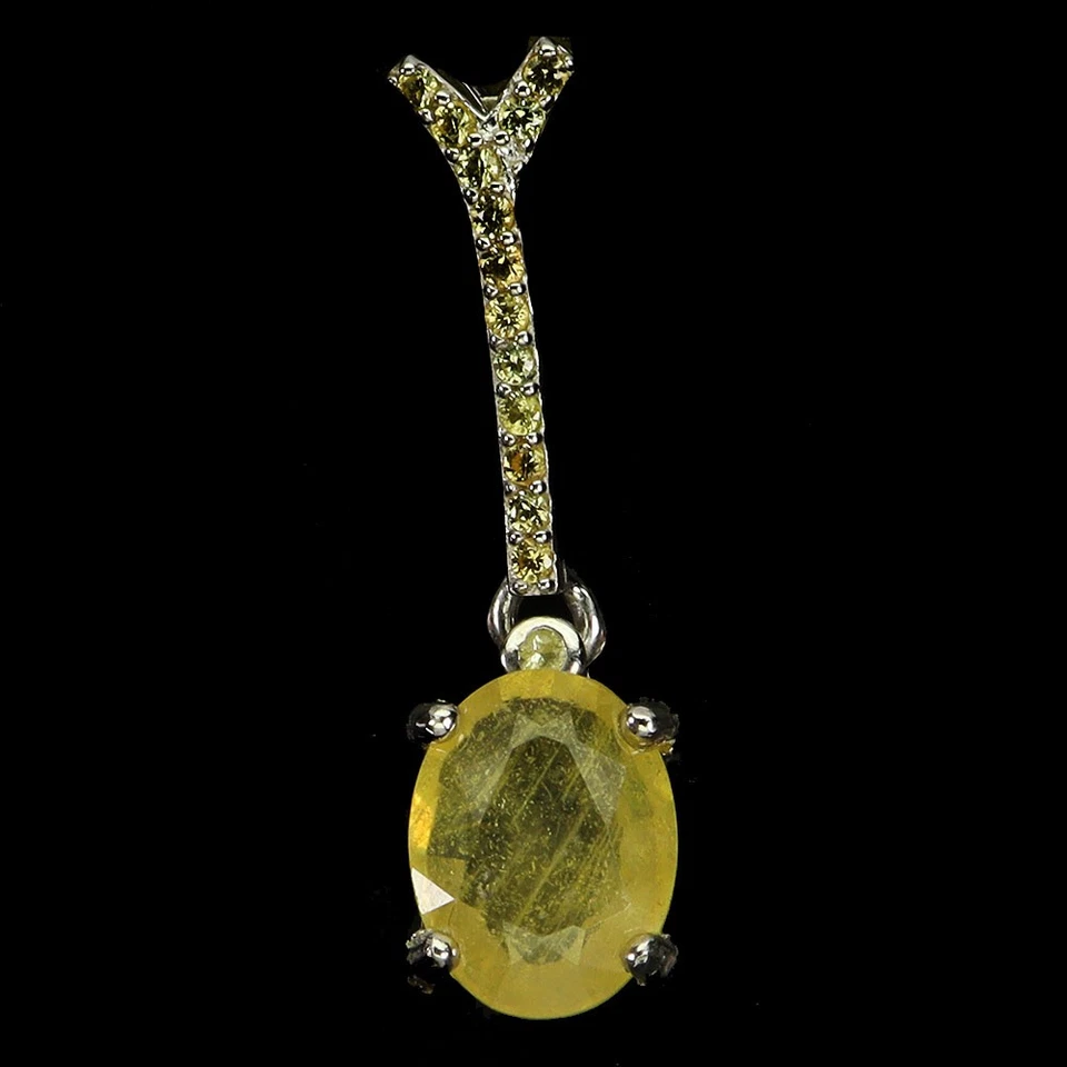 925 Pendente Argento Sterling Ovale Giallo Zaffiro 8x6mm Zaffiro Gemma Gioielli - Immagine 1 di 4
