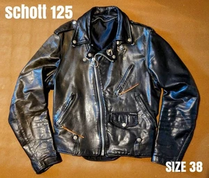 Chaqueta de cuero Schott 125 Double Rider años 90 cuero de vaca vintage clásico motociclista negra  - Imagen 1 de 11