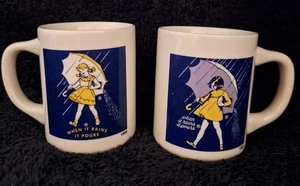 Morton Salt Girl Coffee Cup Mug Retro 1956 1968 When it Rains it Pours 2 Pc - Picture 1 of 13