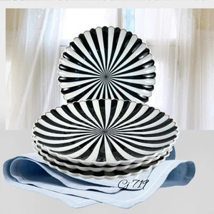 Set of 4 Grace Teaware 11" Scalloped Black and White Dinner Plates Halloween - Picture 1 of 5