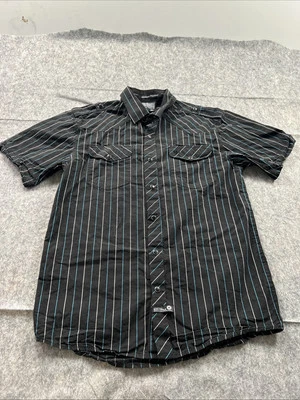 Southpole Premium Shirt Adult XL Black/Silver Pearl Snap Short Sleeve Button Up - Image 1 of 4