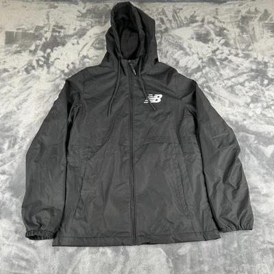 New Balance Windbreaker Jacket Fleece Lined Hooded Full Zip Blacke Mens Size XS - Image 1 of 4