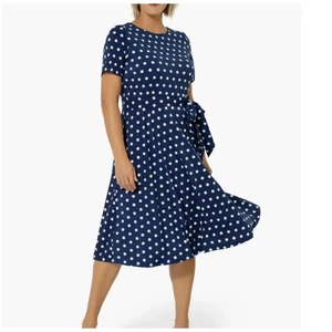 Leota Giselle Polka Dot A-Line Midi Dress Navy Blue White Polka Dot Sz XL** - Picture 1 of 10