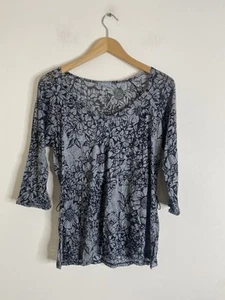 Per Una Top Größe 14 Grau V-Ausschnitt Y2K Blumenmuster durchsichtig Bluse ausgestellt 3/4-Arm M&S - Bild 1 von 9