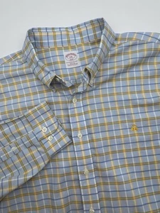 Brooks Brothers Supima 346 Shirt Men 2XL Blue Plaid Non Iron Long Sleeve Preppy - Picture 1 of 11