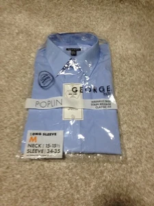 GEORGE MEN POPLIN LONG SLEEVE MEDIUM LIGHT BLUE NEW SEALED - Picture 1 of 2