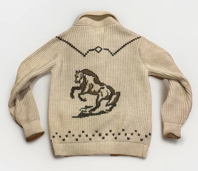 Vintage 60s Western Cowboy Cowichan Horse Sweater Cardigan L Silton RRL Filson - Image 1 of 4