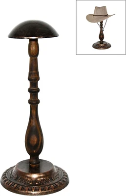 Tabletop Hat Stand Vintage Style Dome Shaped Bronze Metal & Rustic Brown Wood St - Image 1 of 4
