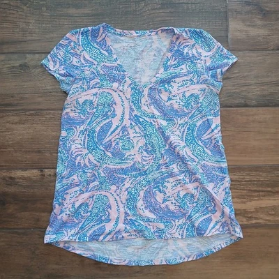 Camisa Lilly Pulitzer Mujer XXS Azul Caimán Etta Cuello en V Pullover 001504 Foto 1 de 4