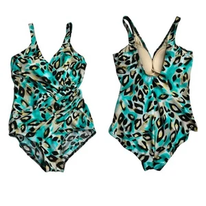 Miraclesuit Animal Print One-Piece Swimsuit Size 12 Fixed Straps No Underwire - Picture 1 of 8