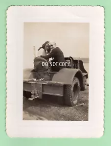 Sailor & His Girl on Interesting Old Vehicle Vintage Photograph - Picture 1 of 1