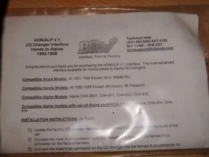 Blitzsafe HON/ALP V.1 Honda to Alpine CD Changer Adapter Select 1992-1998 Honda - Picture 1 of 2