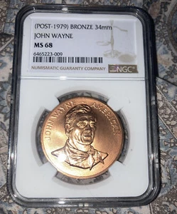 Post 1979 US Mint Issued Bronze Medal, John Wayne  Ngc Graded Ms 68 - Picture 1 of 2