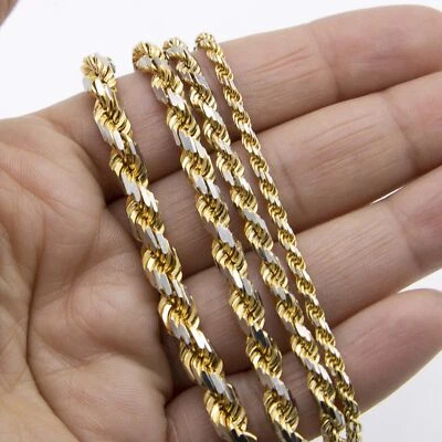 Collar de cadena de cuerda con corte de diamante sólido real de oro amarillo blanco de 14K todos los tamaños Foto 1 de 4