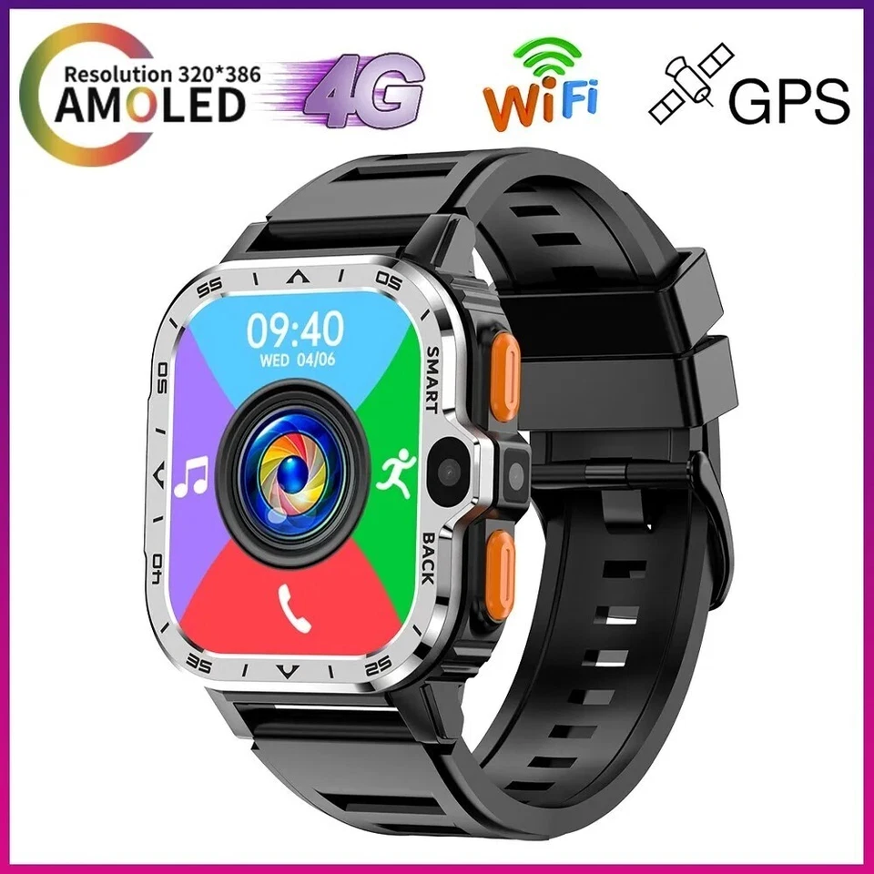 Larger Screen 4G Smart Watch PGD 2GB+16GB Heart Rate Monitor Dual Camera Silver - Image 1 of 3