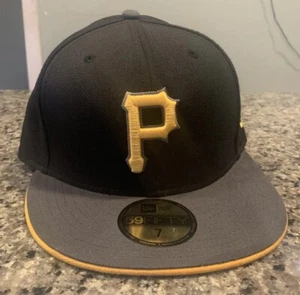 Pittsburgh Pirates Hat Sz 7 New Era 59Fifty Old Stock Gray Brim Yellow UV NWT - Picture 1 of 7