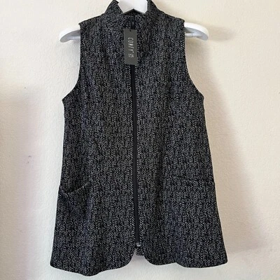 Cómodo Chaleco EE. UU. Para Mujer Pequeño Negro Blanco Texturizado Tejido Cremallera Cuello Simulado Chaleco Elástico Foto 1 de 4