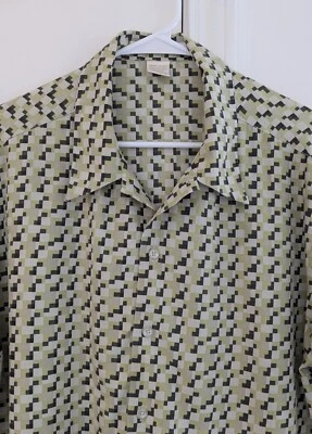 Camisa De Colección Perry Ellis Mezcla de Seda SS Funky Retro Verde Beige Gris Cubos Para Hombre L Foto 1 de 4
