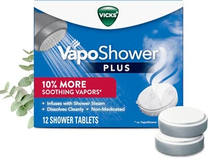 NEW Vicks VapoShower Plus Shower Steamers, Eucalyptus & Menthol, 12 Ct - Picture 1 of 5