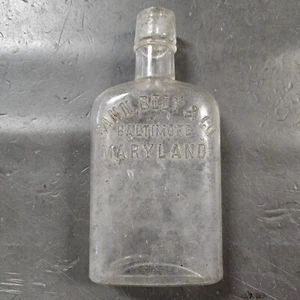 FRASCO DE WHISKY CAHN, BELT & CO. BALTIMORE, MD 1910 ERA Botella de vidrio jarra antigua - Imagen 1 de 7