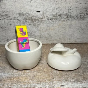 Plato de manzana blanco vintage años 80 Nancy Lopez INC cerámica con tapa Japón 3" x 2,25" - Imagen 1 de 14
