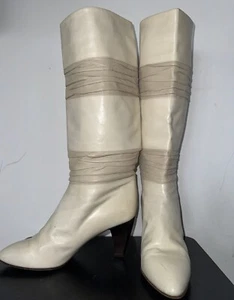 De Colección Talla 8.5 9 Italiano Años 70 80 Cuero Crema Vestido Botas holgadas WW Jeans Ajustados - Imagen 1 de 6