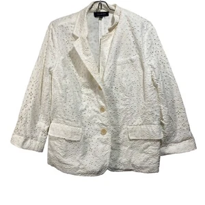 Chaqueta Blazer Mujer Talbots Blanco Bordado Manga Cuarta Talla 16 - Imagen 1 de 4