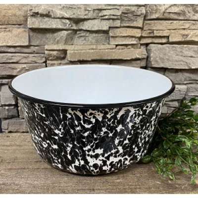 Новый фермерский дом чаша эмалированная посуда черный брызги ретро стиль эмаль 5,5 «H x 11» D - Изображение 1 из 2