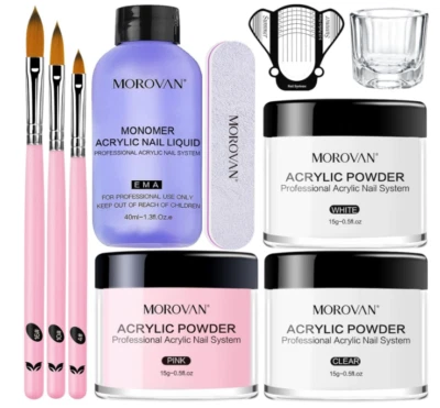 Kit de uñas acrílicas: polvo acrílico blanco rosa claro y juego líquido profesional Foto 1 de 4