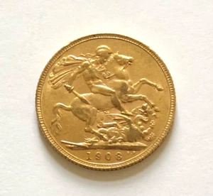 1908 Great Britain Gold Full Sovereign (.2354 oz) - King Edward - XF/AU - Picture 1 of 2