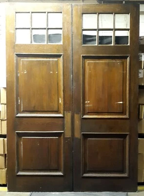 Par de puertas exteriores de madera antiguas vintage de 72x100"x1,75" ventana Foto 1 de 4