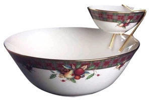 Holiday Tartan Tier Bowl Set-2 Bowls and Metal Holder by Lenox NEW IN THE BOX - Picture 1 of 1