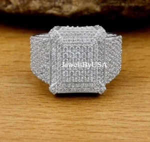 MENS Chunky Square Anniversary Dainty Ring Gift 4 Him 3ct Tester Pass Moissanite - Picture 1 of 7