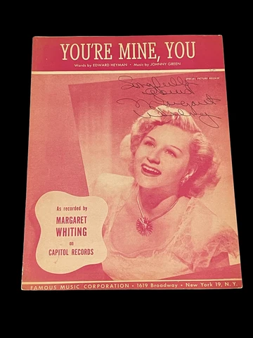Margaret Whiting Jazz Singer You're Mine You Signed Autograph Sheet Music Photo Cover