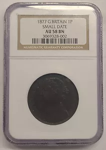 1877 NGC AU58 - MISLABELED - NOT SMALL DATE!!! - GB BRONZE PENNY - AS IMAGED! - Picture 1 of 4