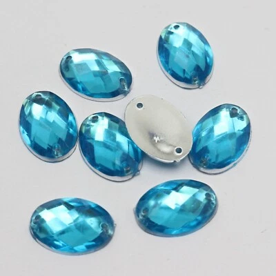 100 Blue Flatback Acrylic Oval Sewing Rhinestone Button 13X18mm Sew on bead - image 1 of 4