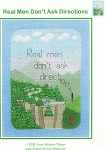 Susan Saltzgiver Designs "Los hombres de verdad no preguntan direcciones" tabla de puntada en X - Imagen 1 de 1