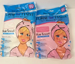 2 NIP Turbie Twists Super-Absorbent Hair Towels Twist & Loop Pink White Vintage - Picture 1 of 9