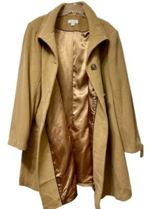 NWT $169 Preston & York Woman Coat Plus 22W Camel Button Front Lined Merino Wool - Picture 1 of 19