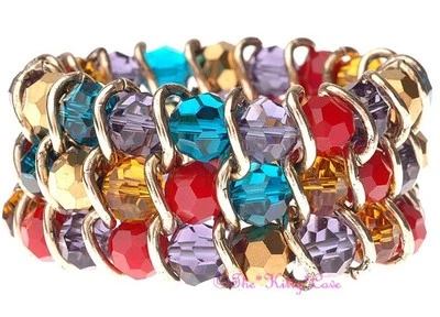 Puño de pulsera ancho elástico elástico elástico ancho con cuentas de vidrio arco iris checo deco elegante Foto 1 de 2