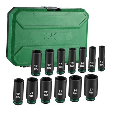  1/2" Drive Impact Socket Set, Deep Sockets, 13-Piece 12-27mm, Premium Metric - Image 1 of 4